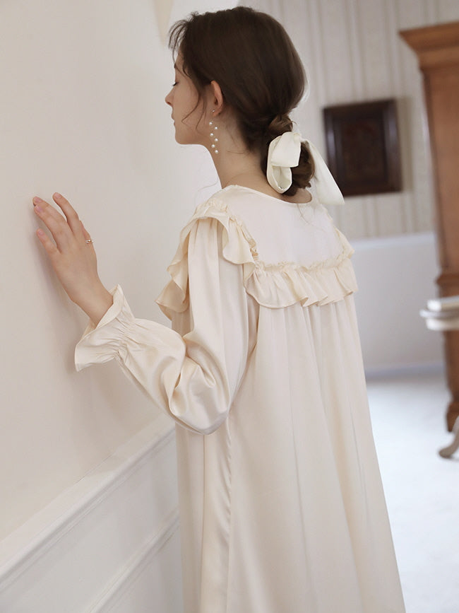 Vintage-Inspired Cream Ruffle Nightgown