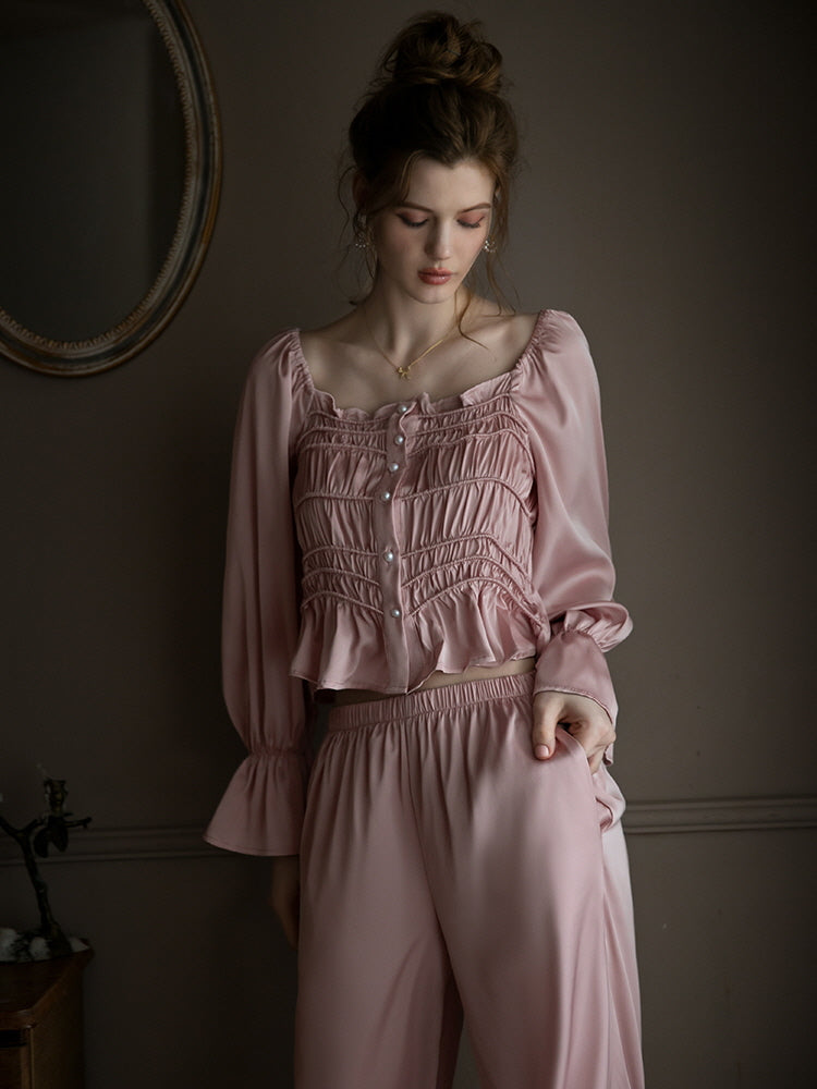 Pearl-Embellished Pink Lounge Set