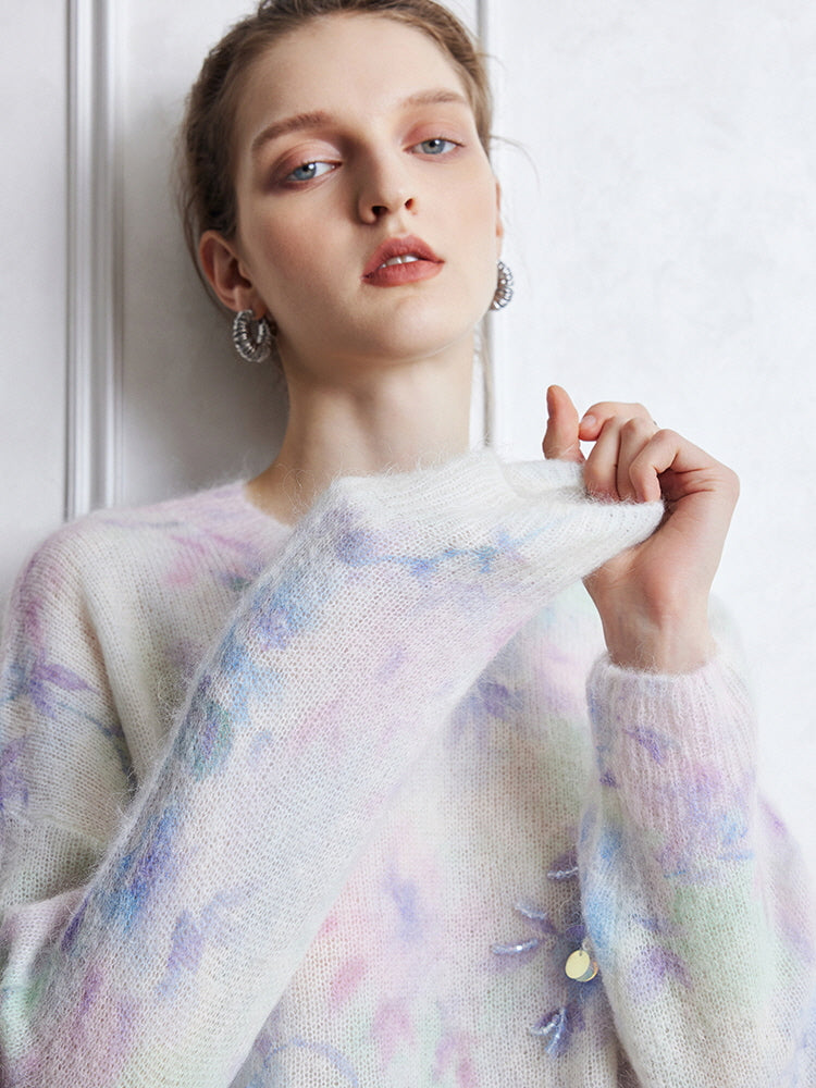 Dreamy Pastel Floral Mohair Sweater