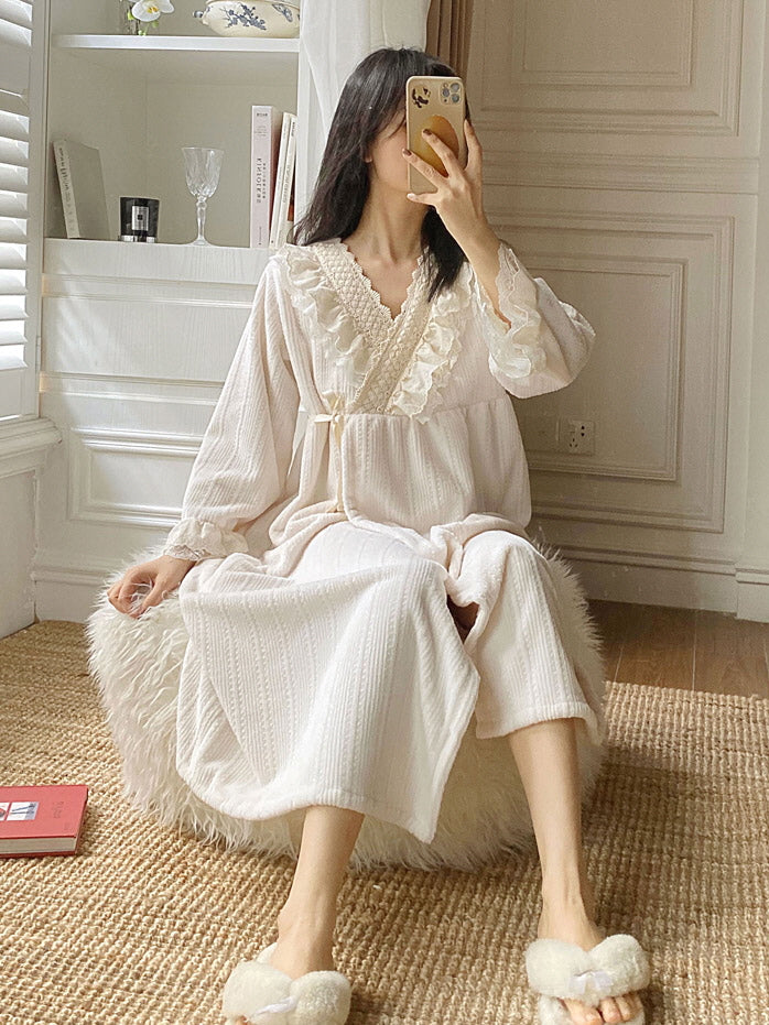 Dreamy Lace-Trim Velvet Nightgown