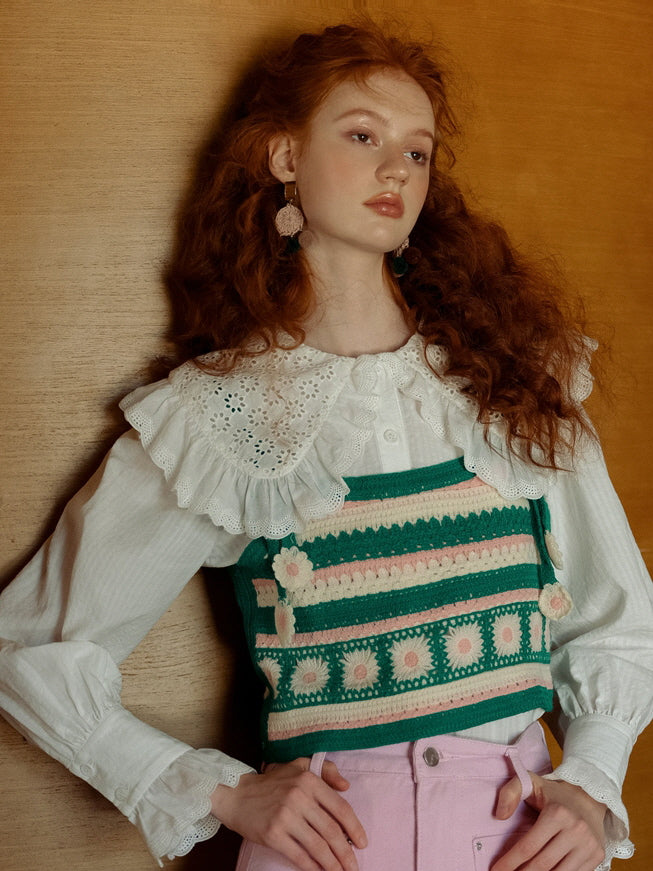 Romantic Ruffled Lace Collar Blouse