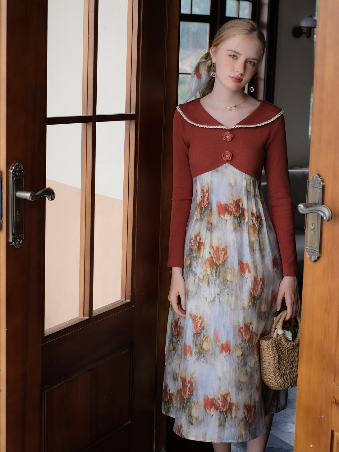 Autumn Bloom Retro Knit Dress