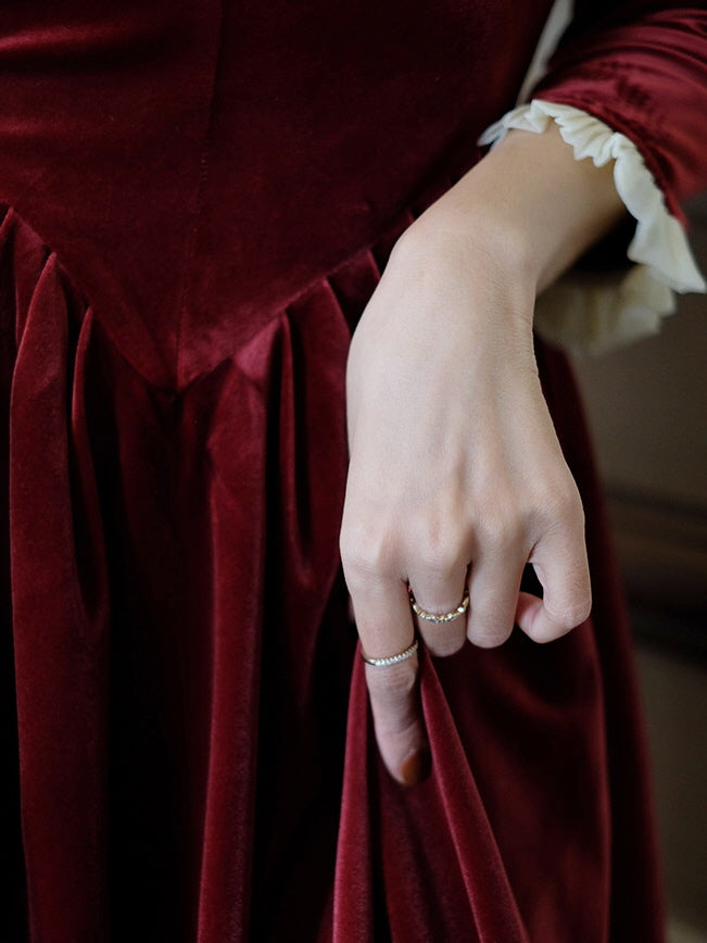 Ruffled Trim Royal Red Velvet Vintage Dress