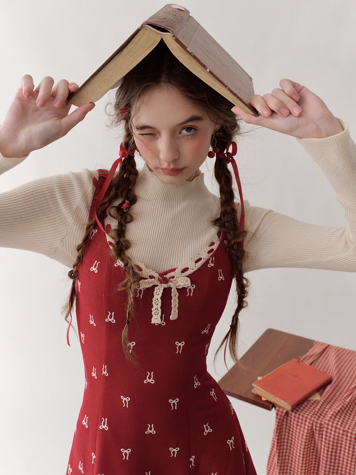 Vintage Red Bow Print Dress