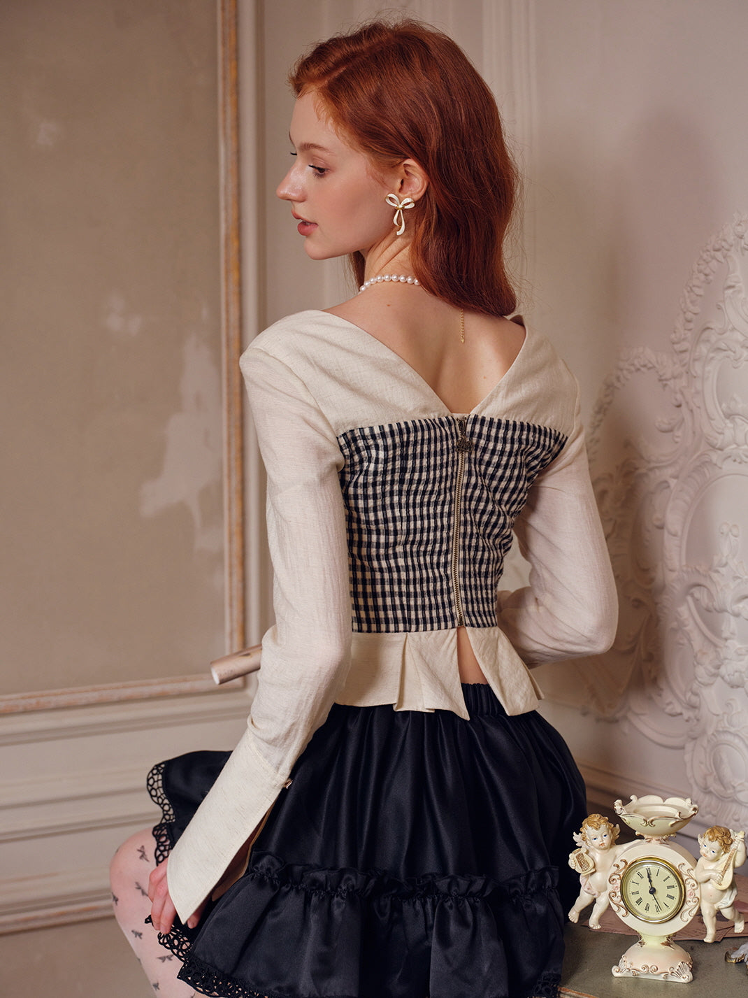 Vintage Plaid Lace-Up Corset Top