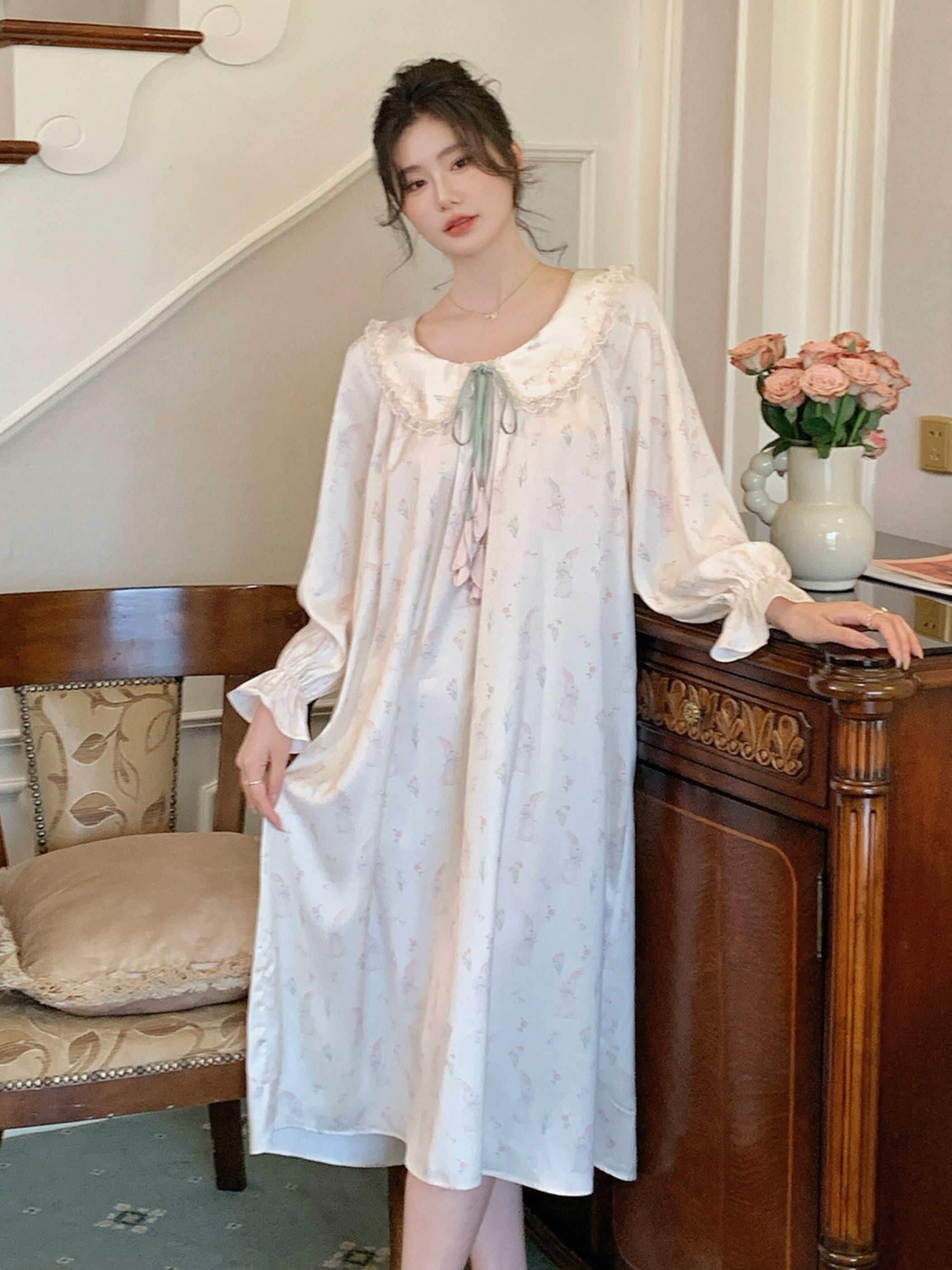 Pastel Bunny Lace Collar Nightgown