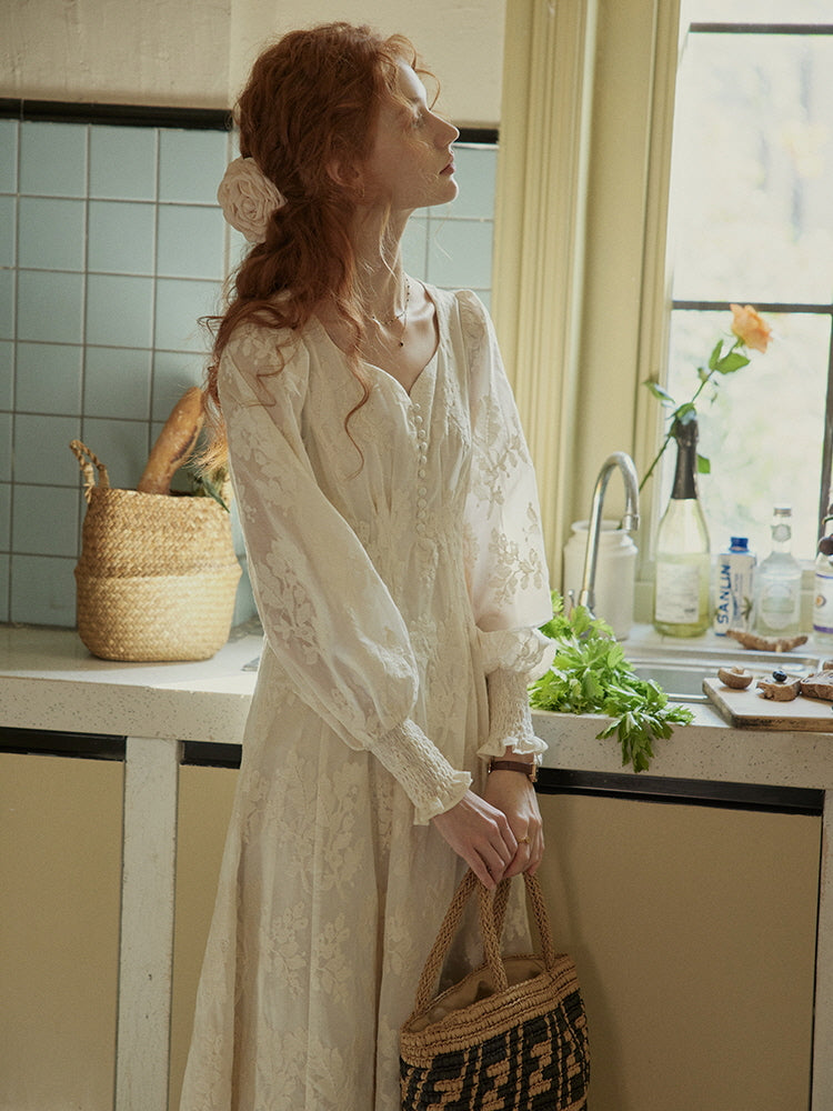 Whimsical Vintage Lace Cottagecore Dress