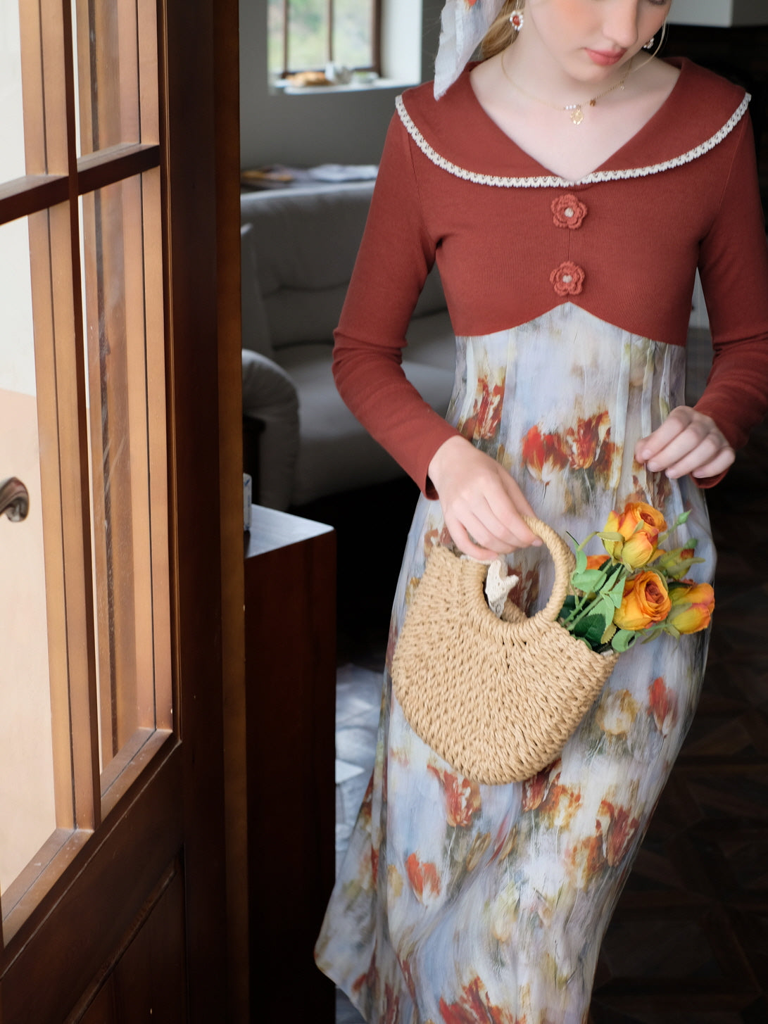 Autumn Bloom Retro Knit Dress