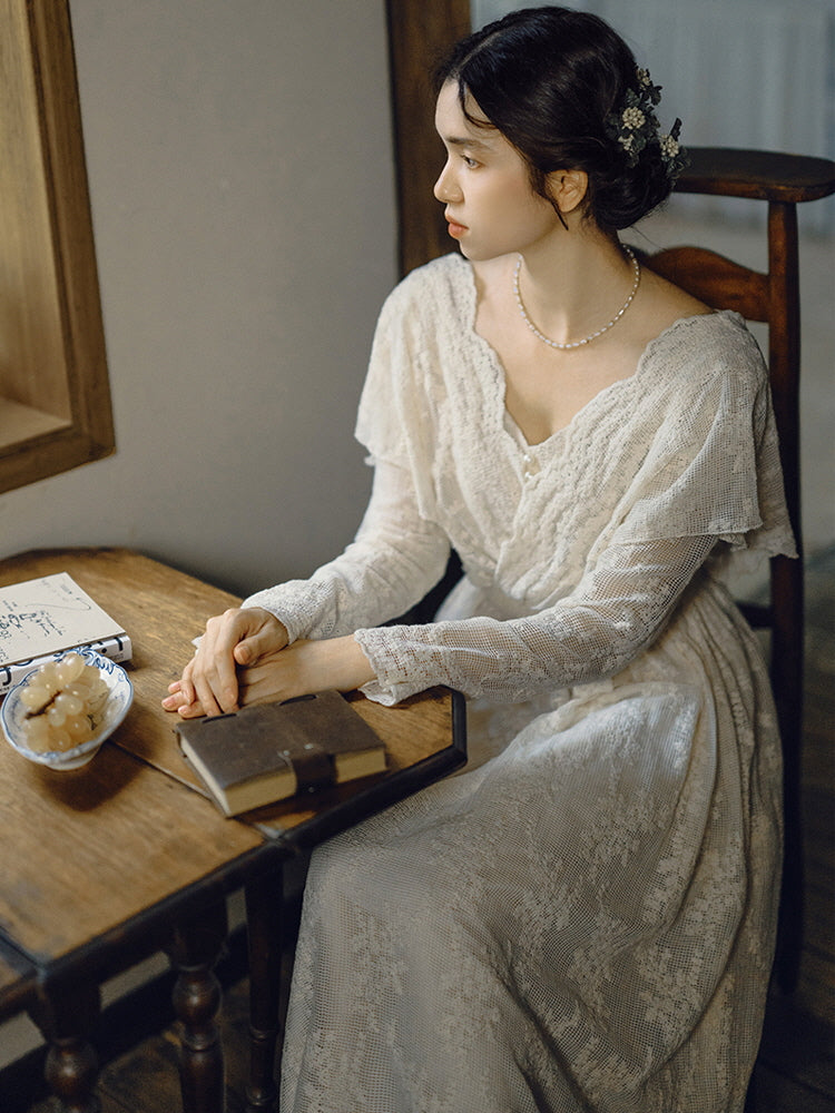 Cottagecore Lace Vintage Cotton Dress