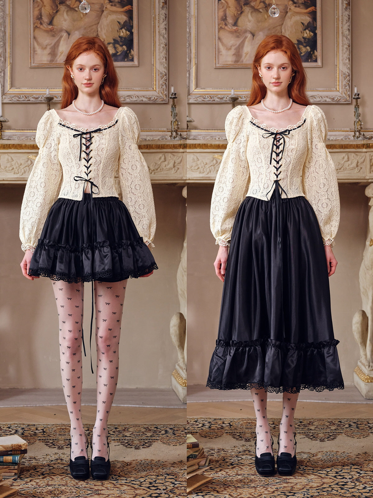 Vintage Lace Puff Sleeve Corset Blouse