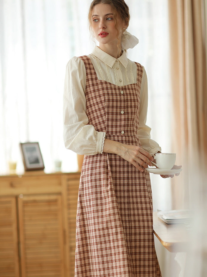 Vintage-Inspired Plaid Pinafore Dress