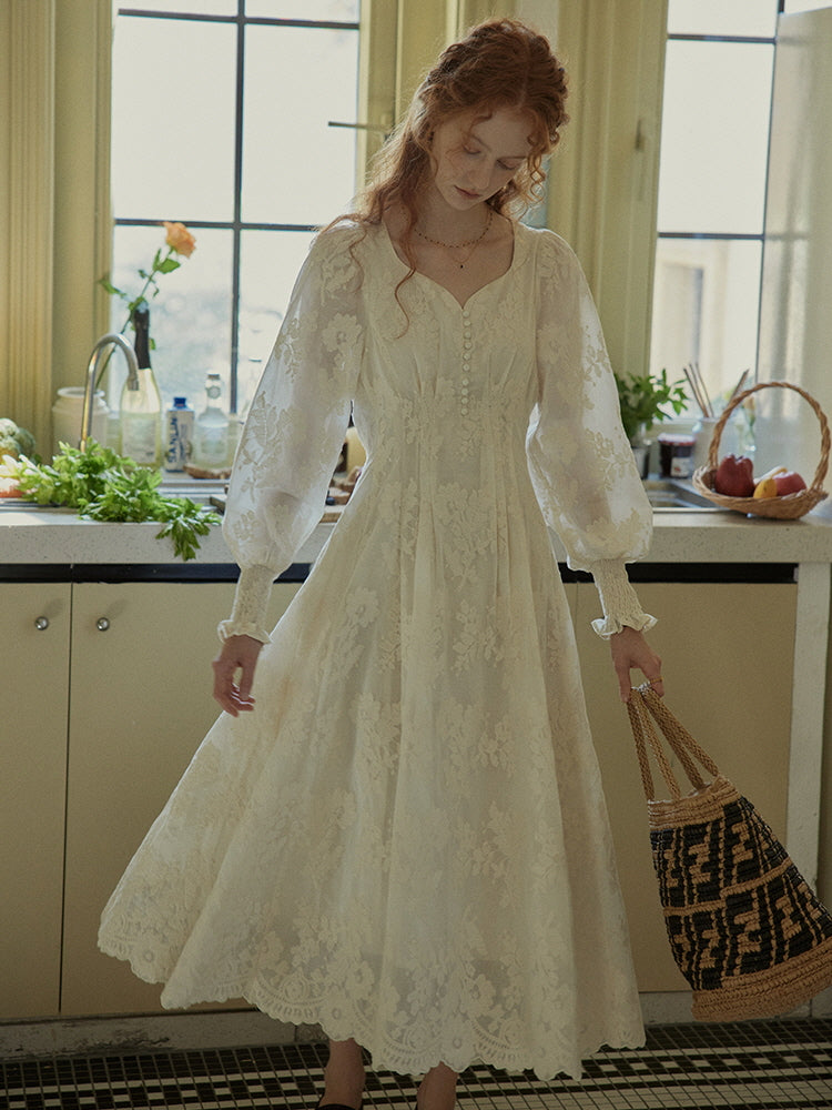 Whimsical Vintage Lace Cottagecore Dress
