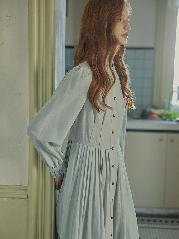Vintage-Inspired Lace-Trim Light Blue Dress