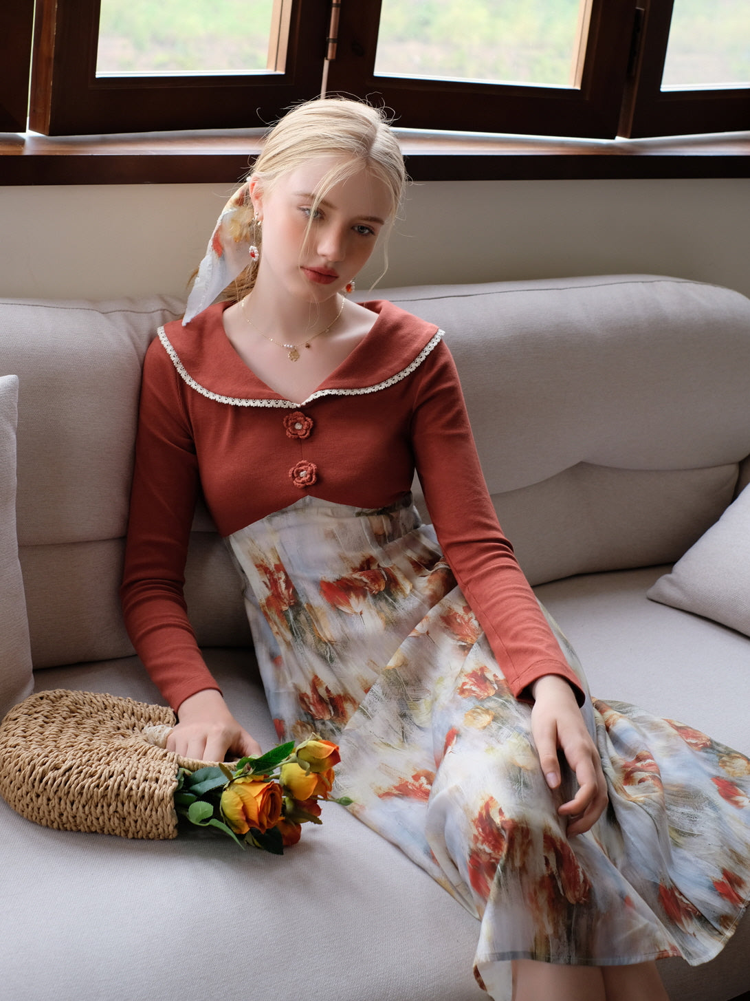 Autumn Bloom Retro Knit Dress