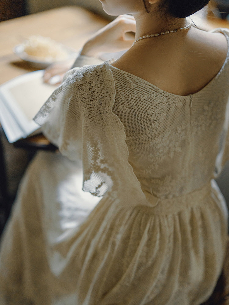 Cottagecore Lace Vintage Cotton Dress
