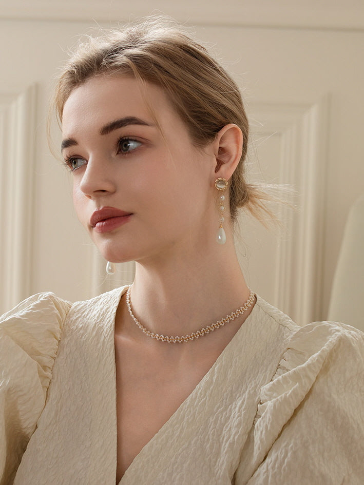 Golden Bloom Pearl Drop Earrings