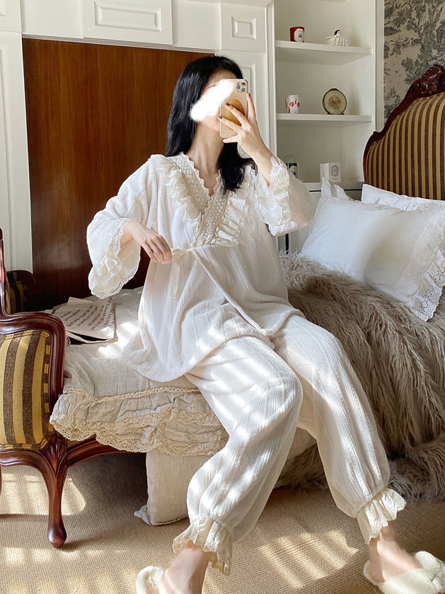 Velvet Dreams Lace Trim Pajama Set