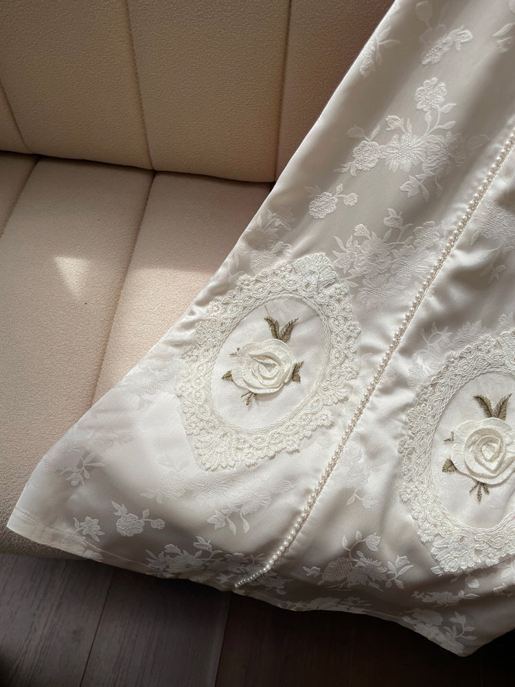 Rose Vintage Satin A-Line Skirt