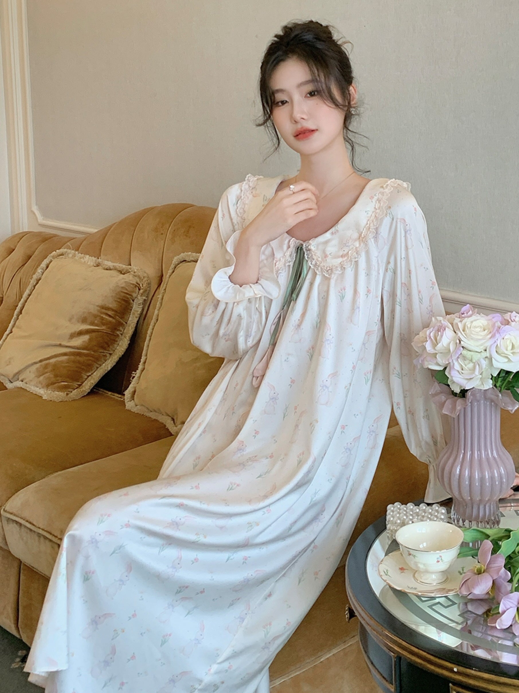 Pastel Bunny Lace Collar Nightgown