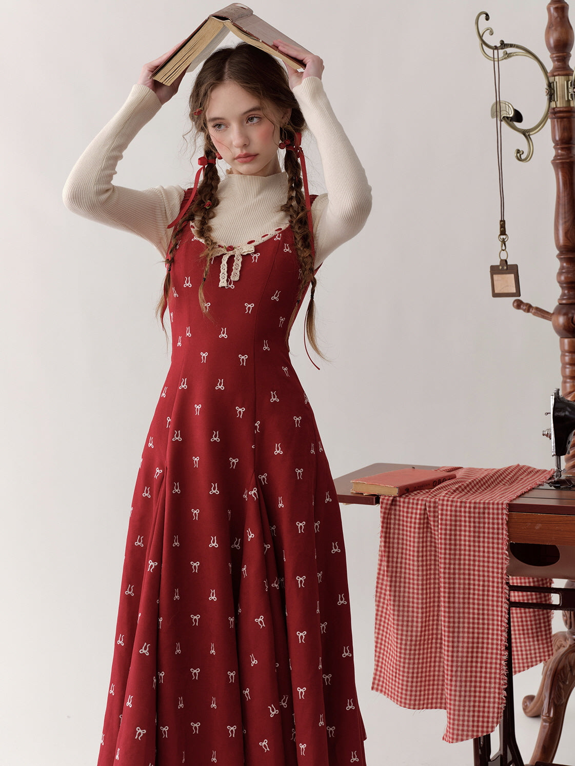 Vintage Red Bow Print Dress