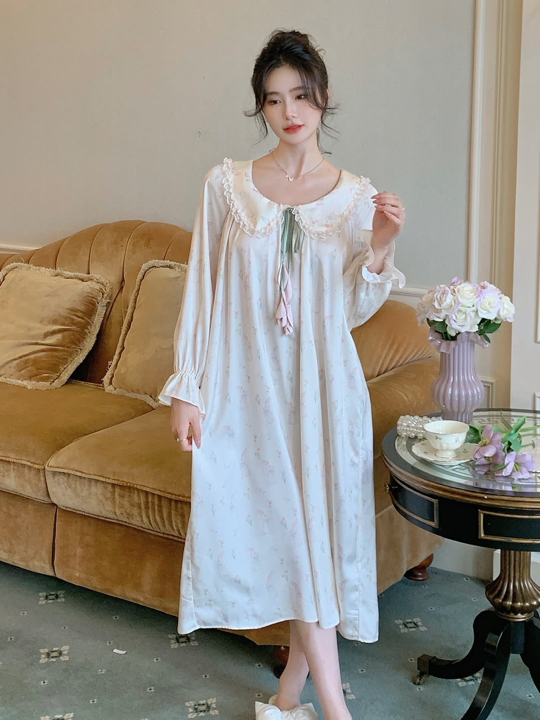 Pastel Bunny Lace Collar Nightgown