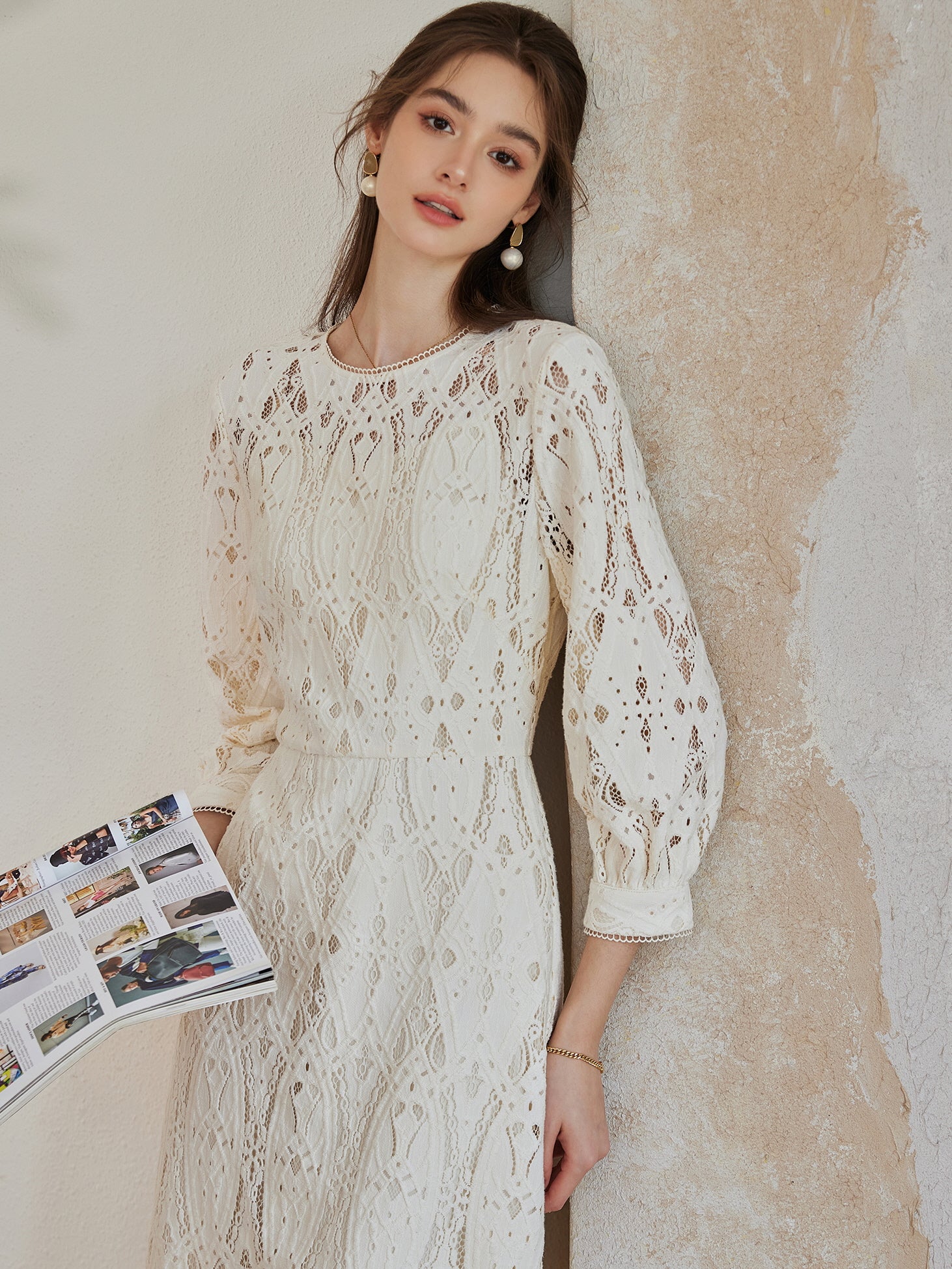 Ivory Lace Vintage Midi Dress