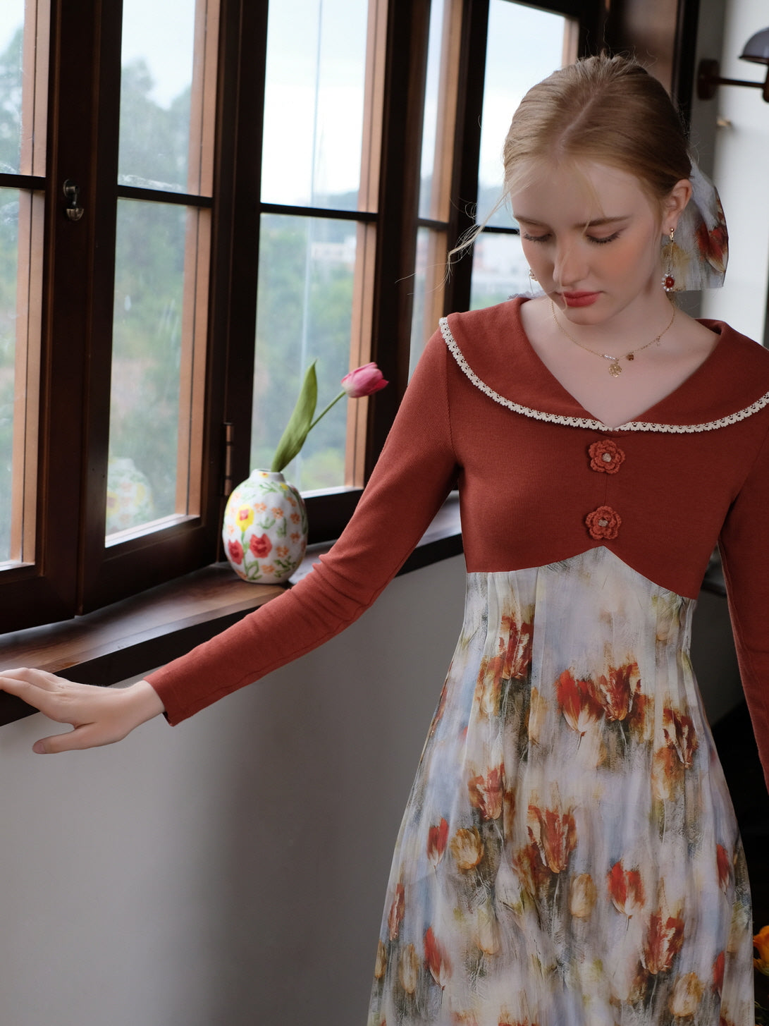 Autumn Bloom Retro Knit Dress