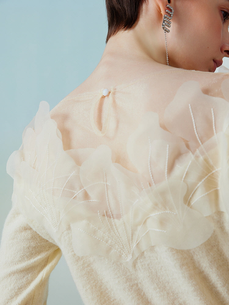 Elegant Floral Appliqué Knit Blouse