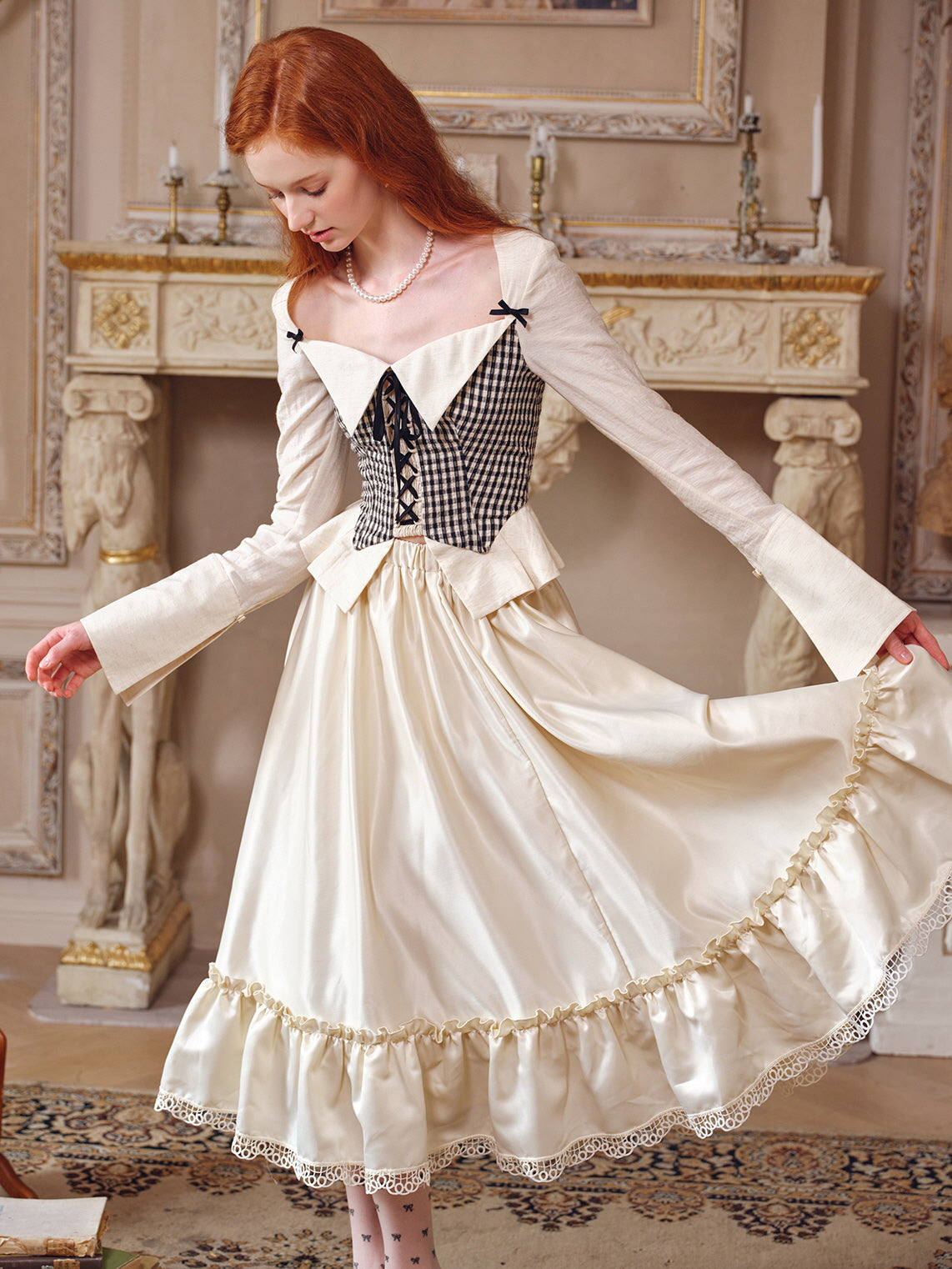 Vintage Plaid Lace-Up Corset Top