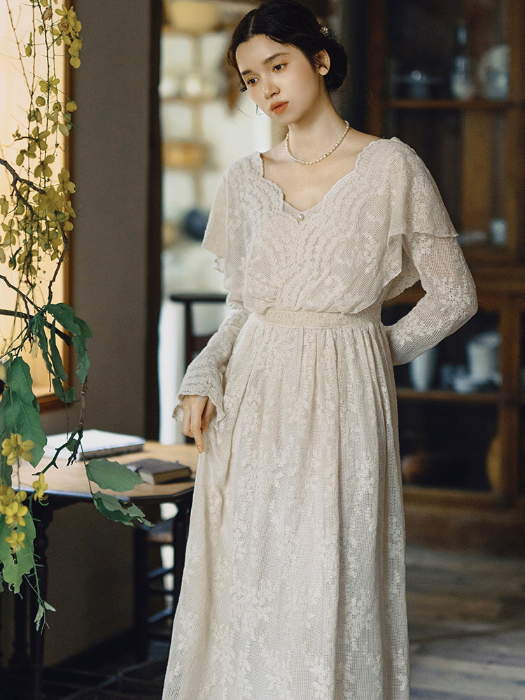Cottagecore Lace Vintage Cotton Dress