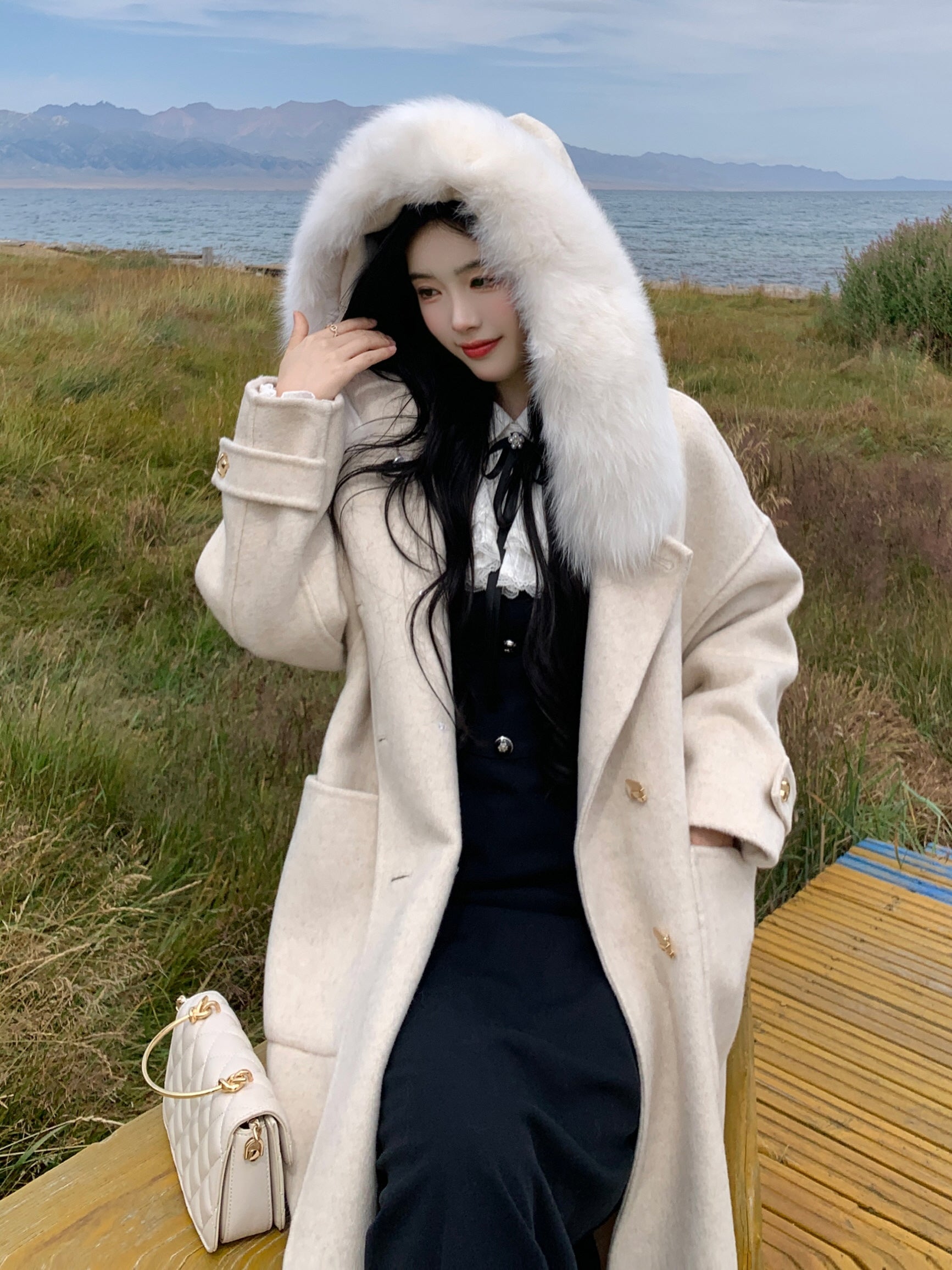 Fur Collar Wool Double-Breasted Coat