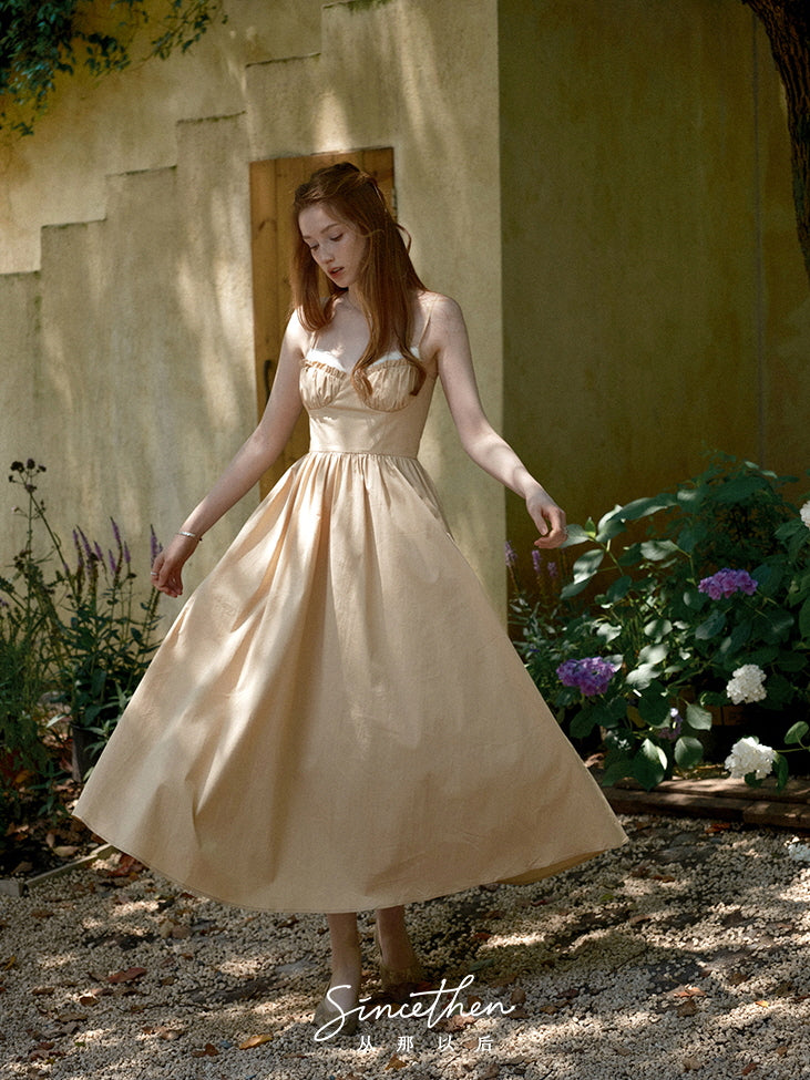 Amelia's Dreamy Beige Cottage Dress Beige / L