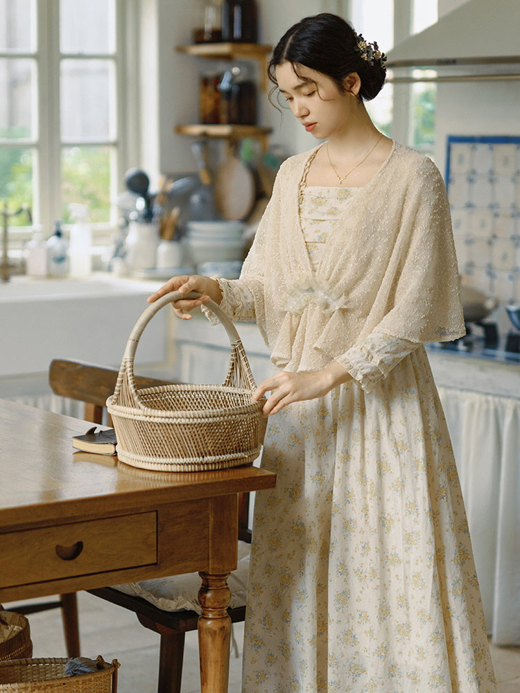 Floral Cottagecore Long-Sleeve Cotton Dress