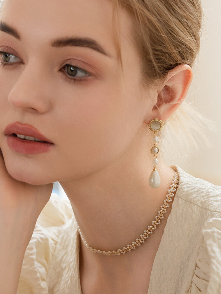 Golden Bloom Pearl Drop Earrings