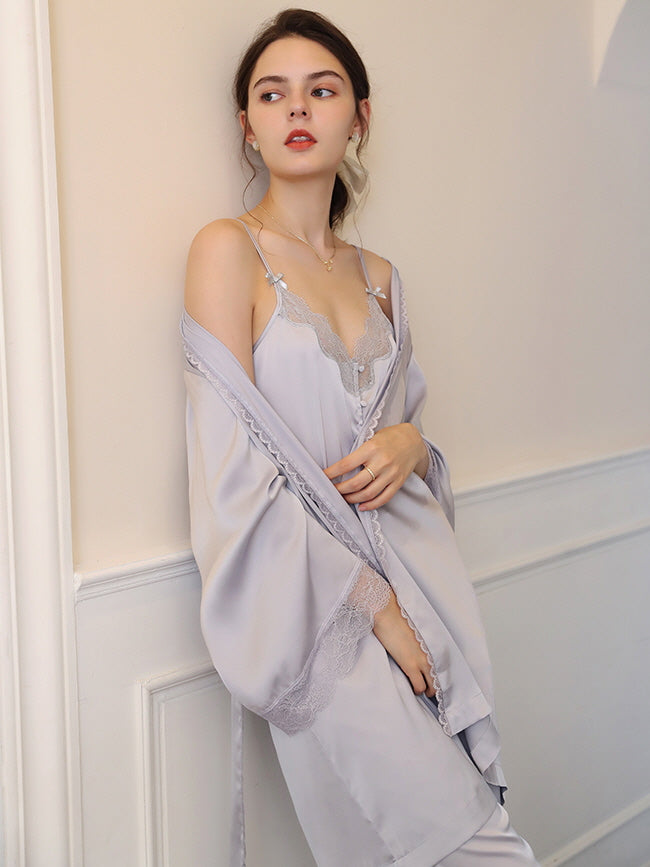 Moonlit Lace Satin Loungewear Trio