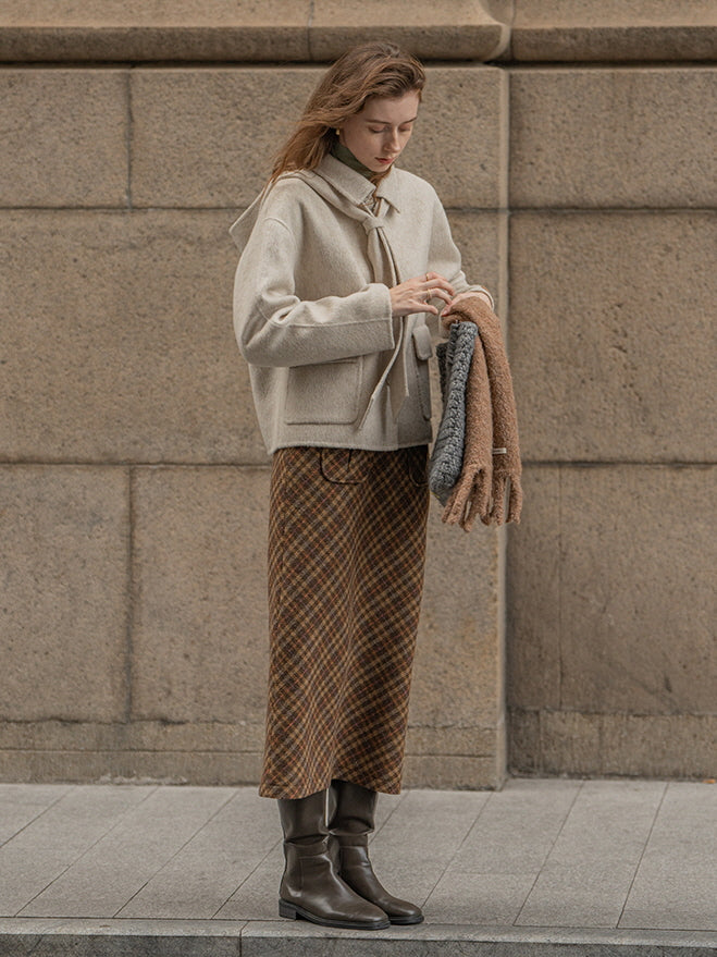 Rustic Plaid Wool Brown Checkered Skirt