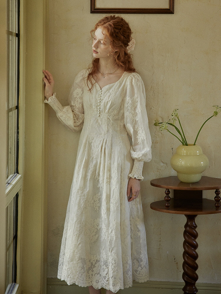 Whimsical Vintage Lace Cottagecore Dress