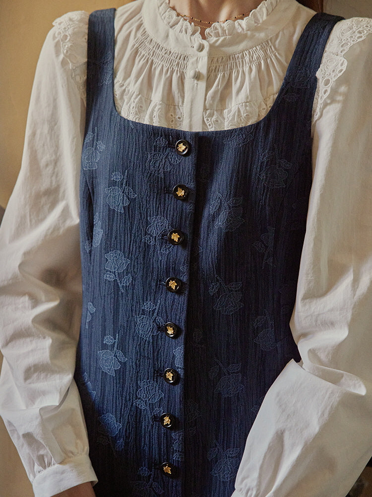 Vintage Midnight Blue Cottagecore Pinafore Dress