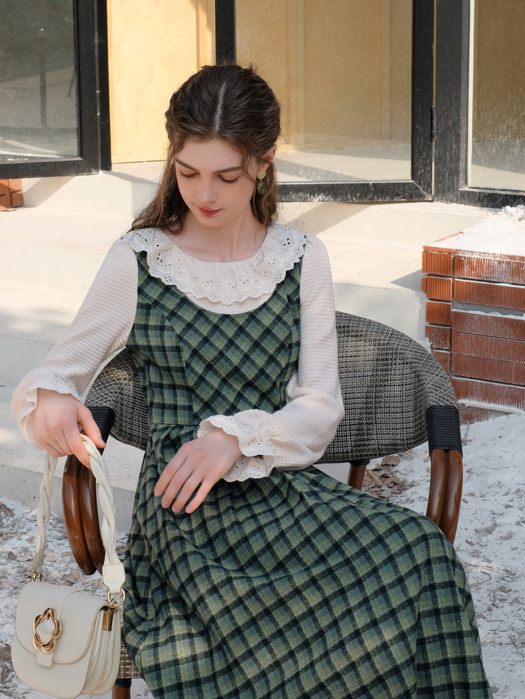 Vintage Green Plaid Wool Dress