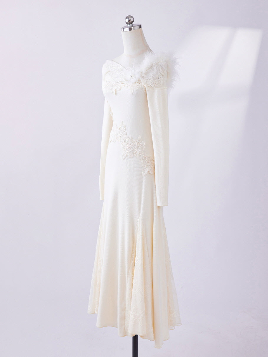 Winter Fairy Lace Feather Gown