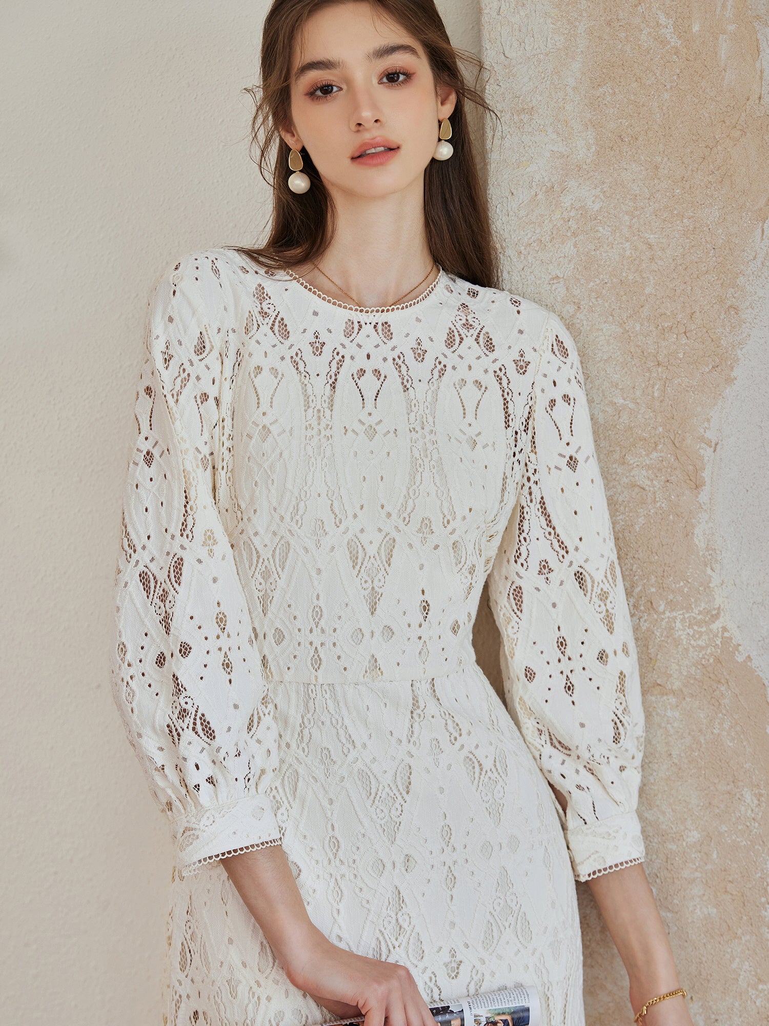 Ivory Lace Vintage Midi Dress