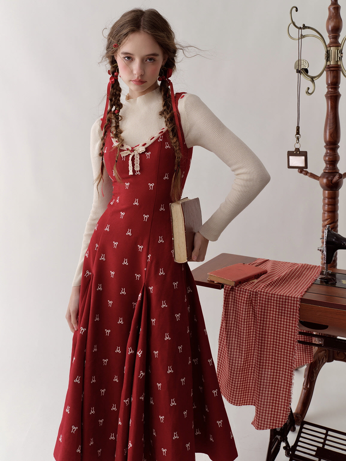 Vintage Red Bow Print Dress