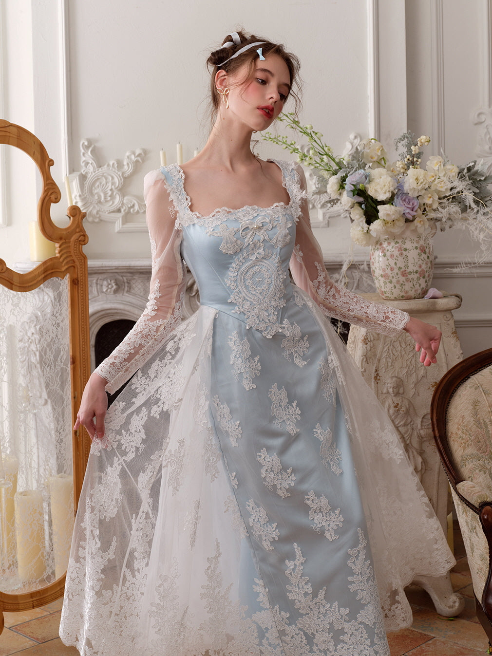 Enchanted Blue Lace Fairytale Gown