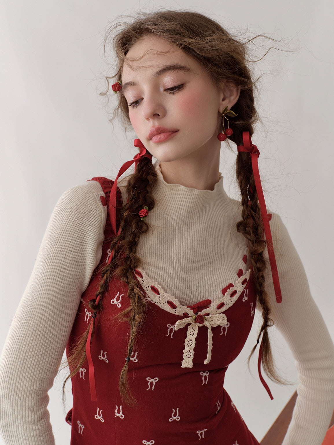 Vintage Red Bow Print Dress