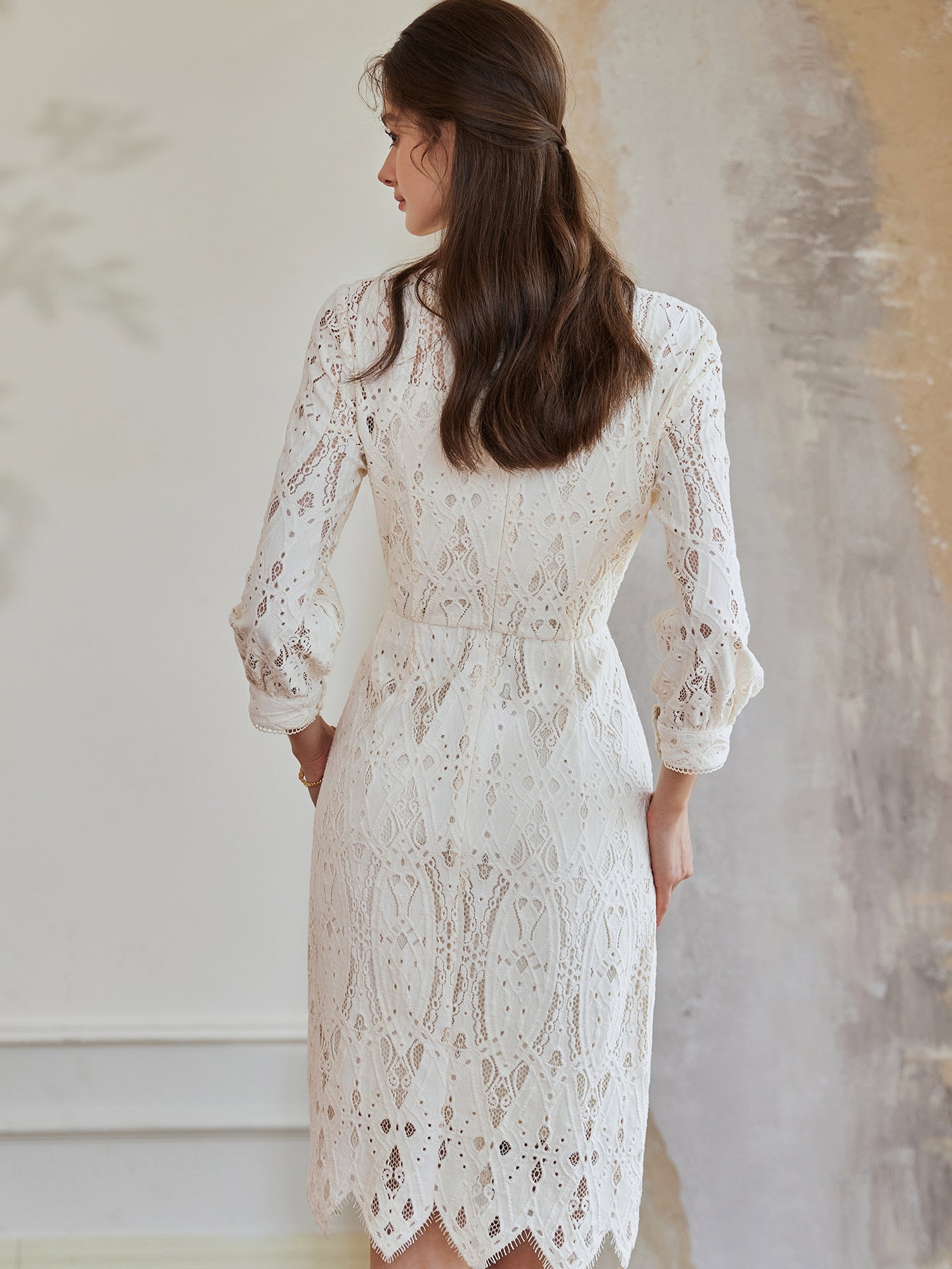 Ivory Lace Vintage Midi Dress