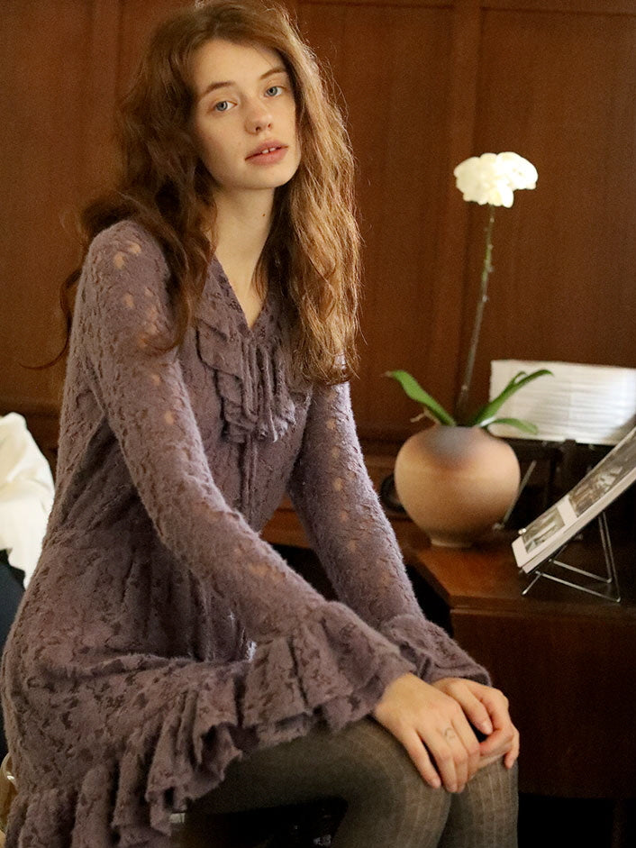 Vintage A line Scoop Long Sleeves Lilac Holiday Dresses Women's Dress