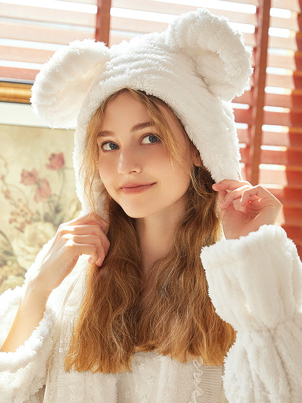 Cozy Bear Ears White Robe Set