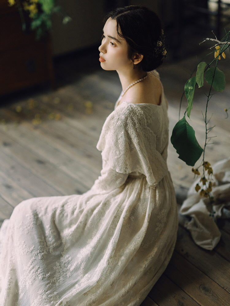 Cottagecore Lace Vintage Cotton Dress