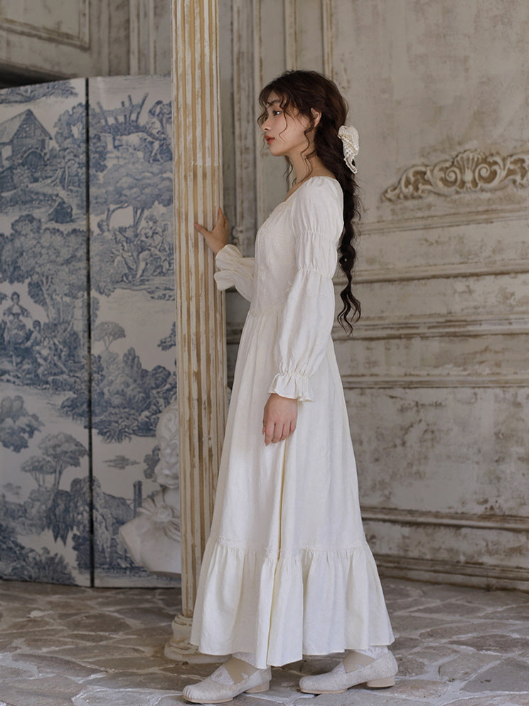 Vintage Princess Beige Cotton Dress