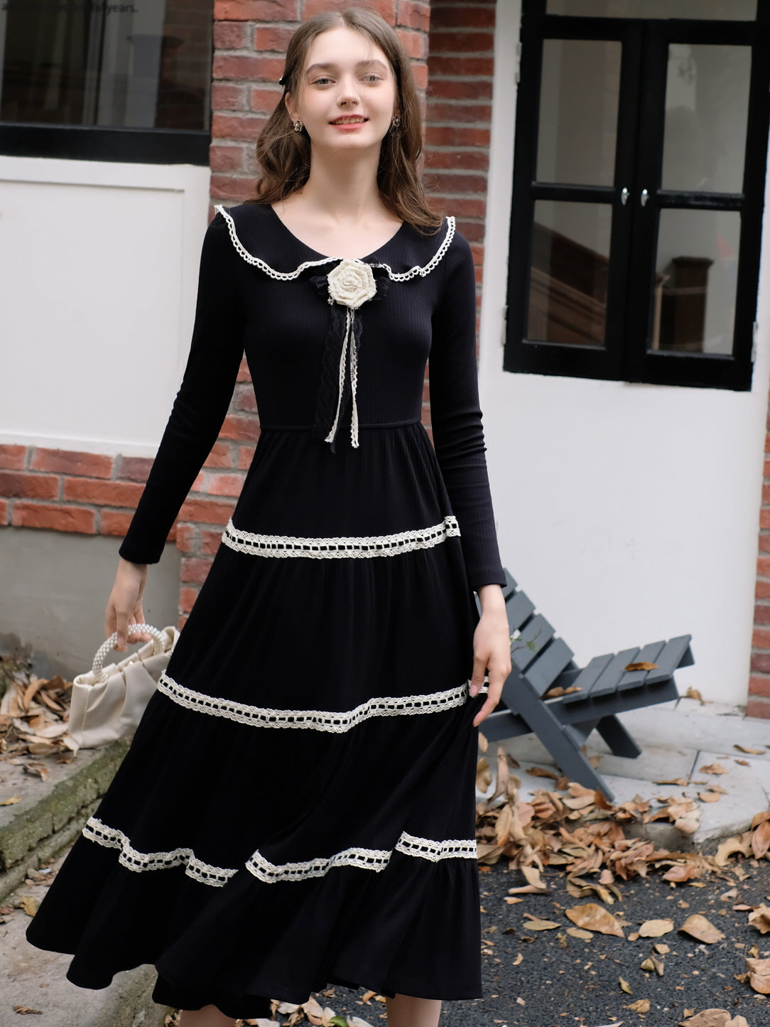 Vintage Black Lace Tiered Dress